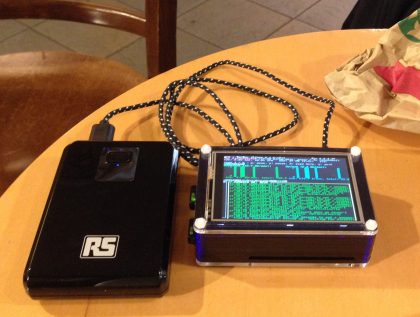 This TorBox (Raspberry Pi 2 Model B) with a TFT display, two wireless network adapter and a RS Pro PB-10400 Power Bank, 5V / 10,4Ah as a power source is connected to a wireless network in a Starbucks Coffee shop.