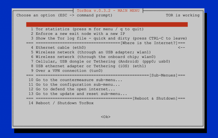 Main Menu TorBox v.0.3.2