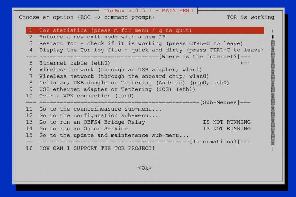 Main Menu TorBox v.0.5.1