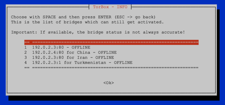 It seems that the ONLINE/OFFLINE status is not reliable with Snowflake. If all Snowflake bridges are labelled with "OFFLINE", try it anyways. Most likely, Snowflake bridges will work as long as they are not marked with "REMOVED".