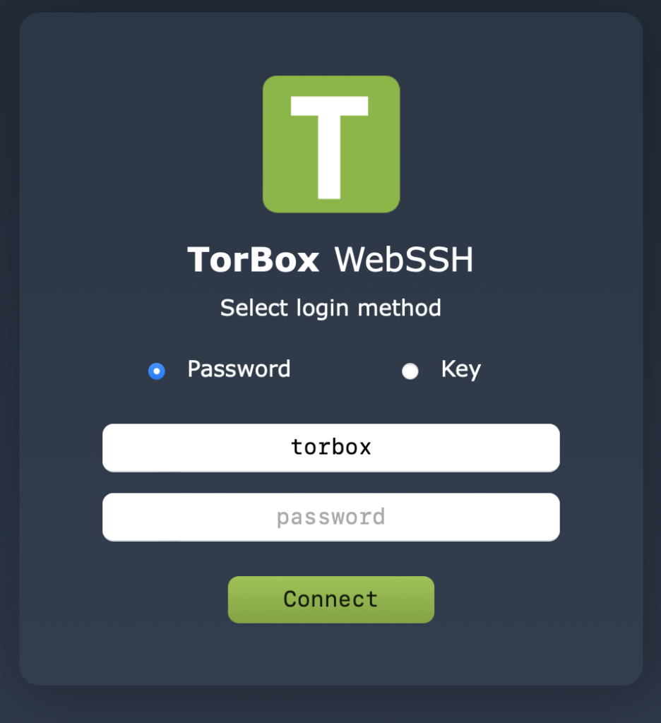 WebSSH login with password